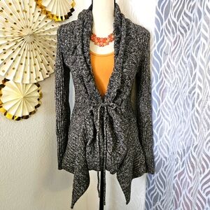 Romeo & Juliet Courture | Marled Black Knit Asymmetrical Cardigan | Size L